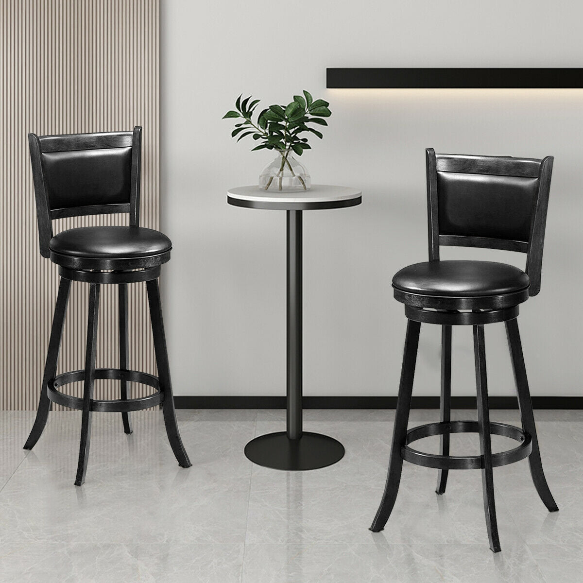 Set of 2 29 Inch Swivel Bar Height Stool Wood Dining Chair Barstool