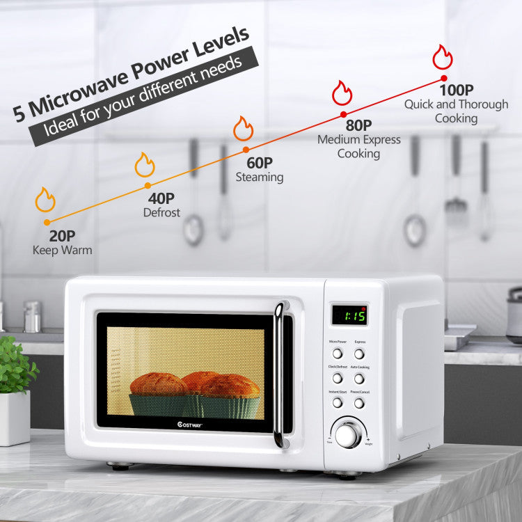 700W Retro Countertop Microwave Oven with 5 Micro Power and Auto Cooking Function