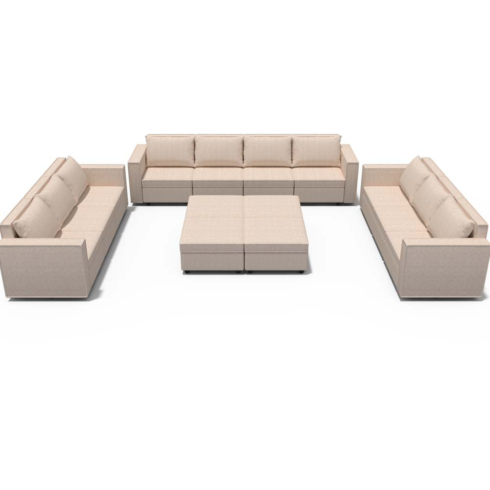 Ainfox 14-Seat Modular Sectional Sofa Sleeper Sofa Flannel Sofa with Storage Seat Beige