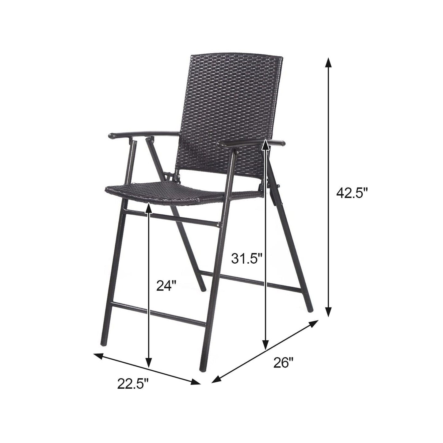 Set of 4 Folding Rattan Bar Chairs with Footrests and Armrests for Outdoors and Indoors