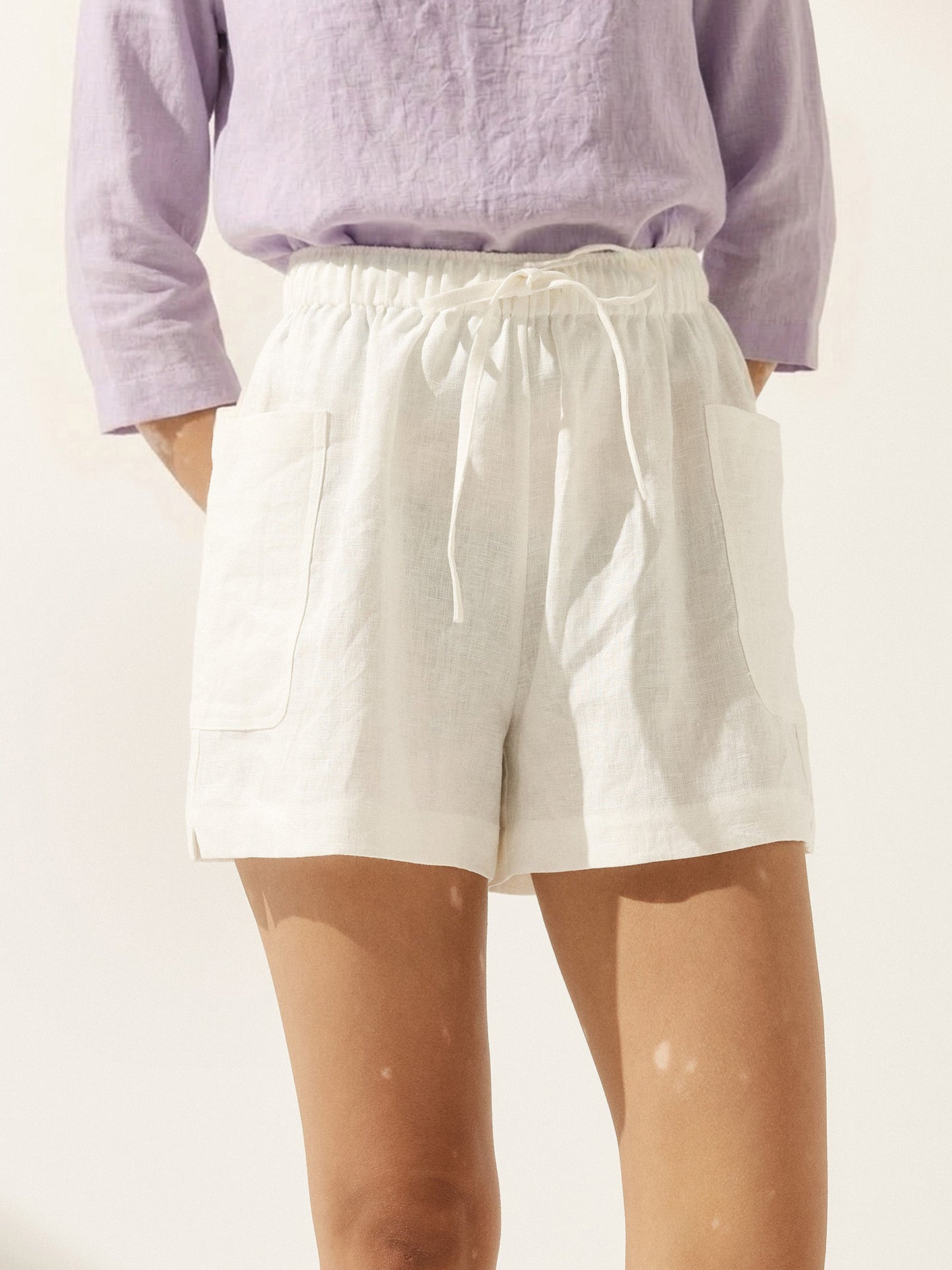 100% Linen Utility Side-Pocket Shorts WYNNIE