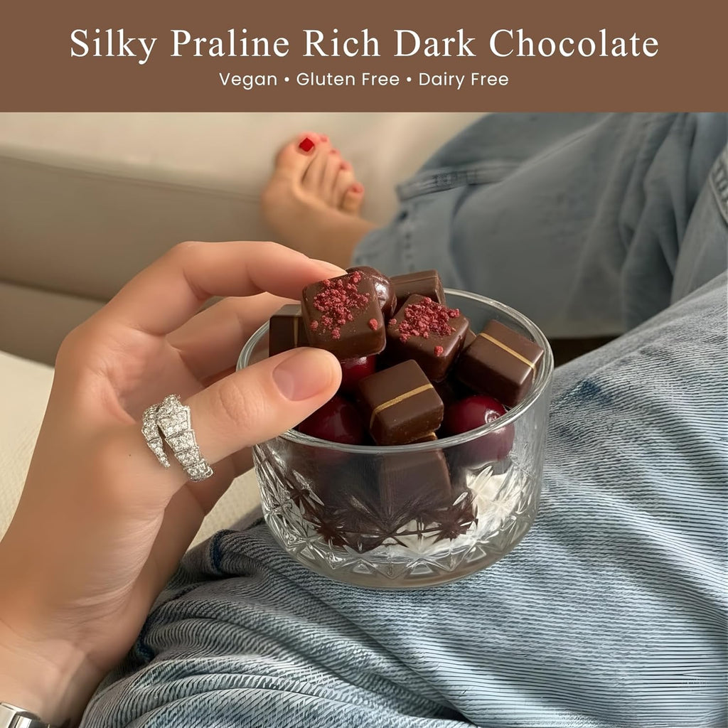 Andy Anand Vegan Dark Chocolate Truffles Praline Collection, 25 pc – Gluten-Free Gift Box, 60% Cocoa Butter, Birthday & Valentine's Day Gift
