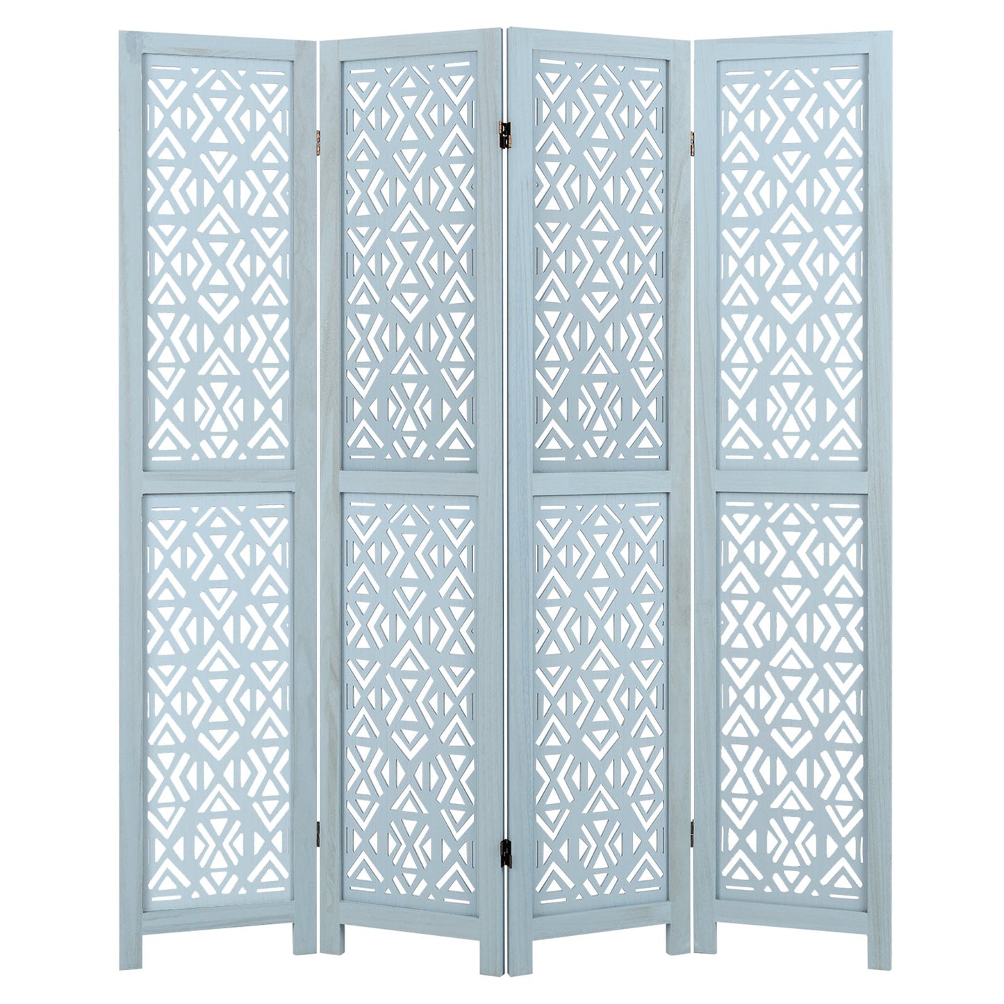 4/6 Panel Wooden Room Divider with Carved Cutout Pattern and Solid Wood Frame