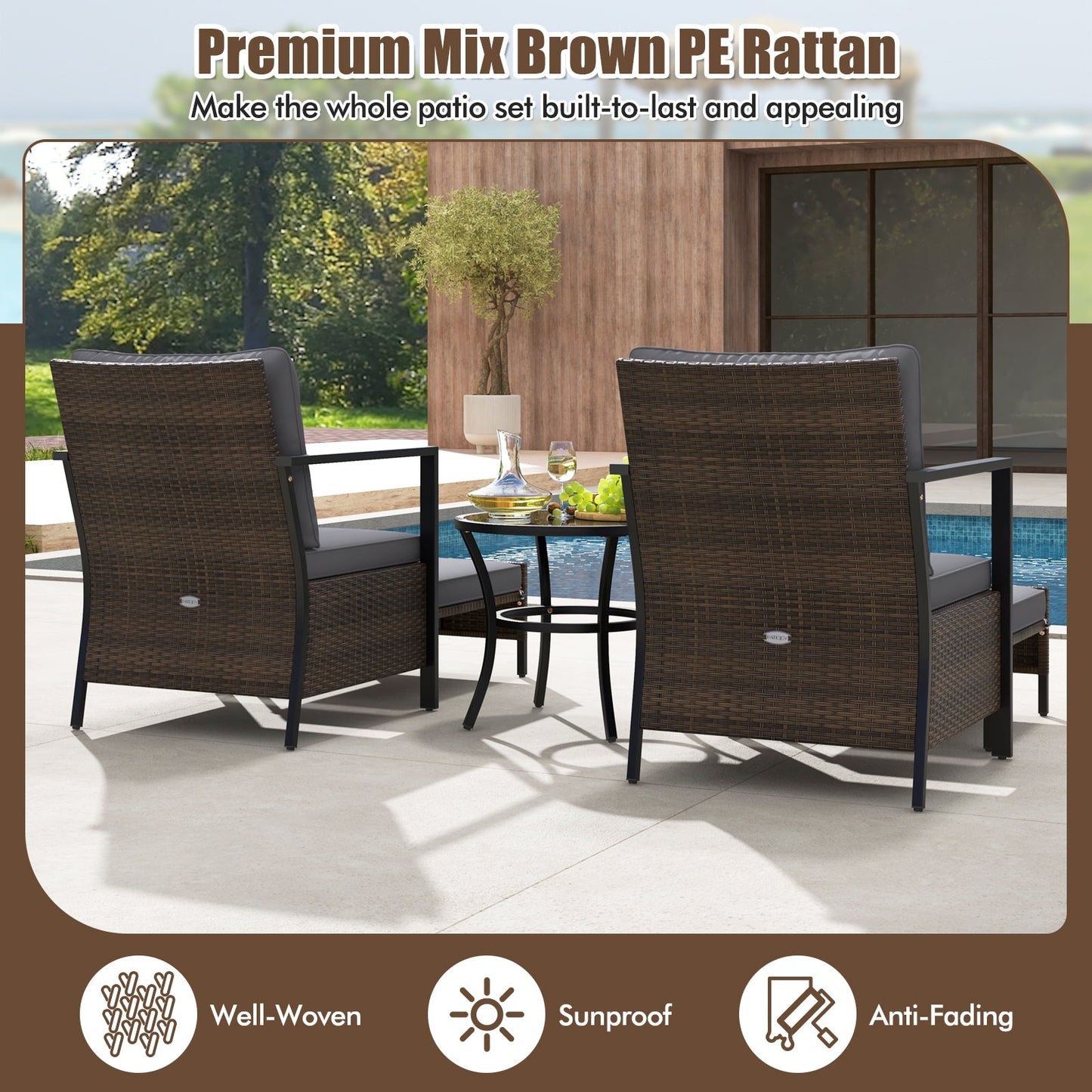 4 Piece Outdoor Furniture Set with Glass Topped Coffee Table