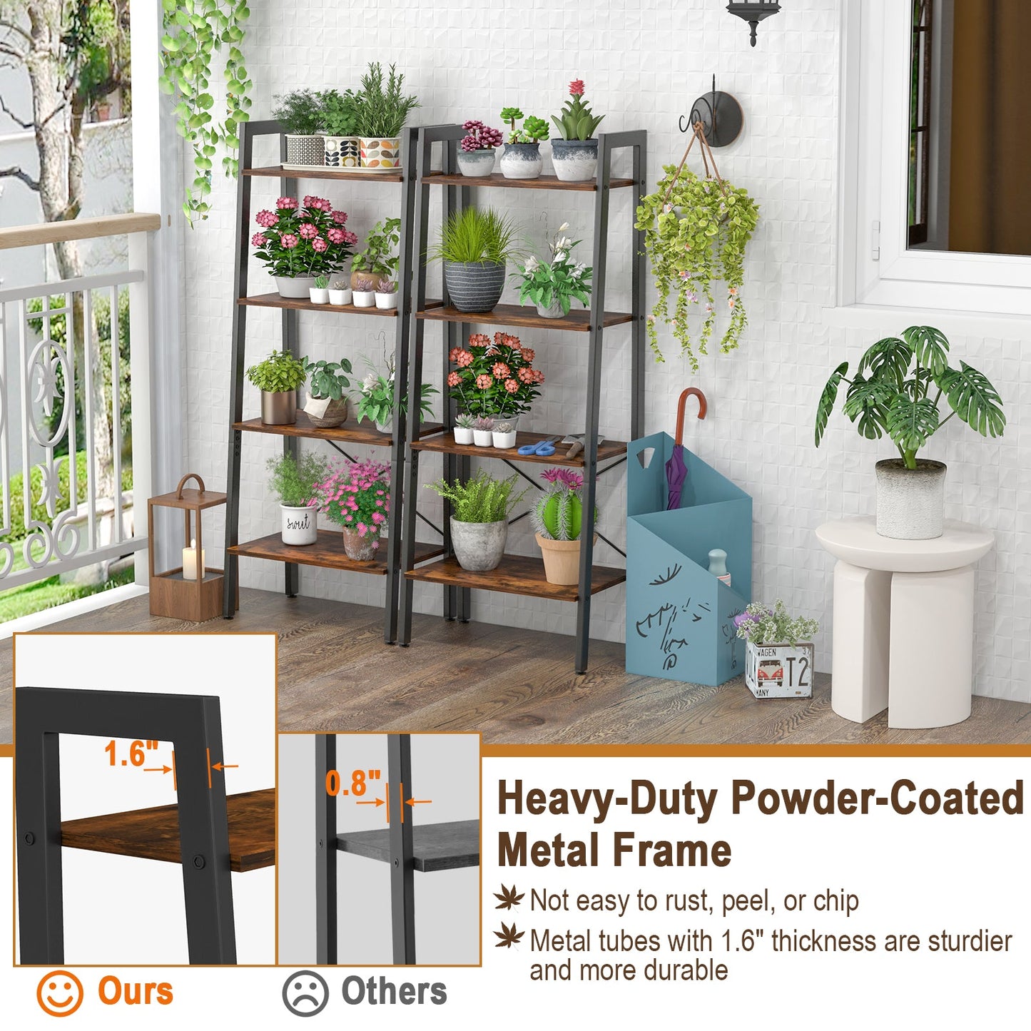 4-Tier Bookshelf with Metal Frame and Adjustable Foot Pads