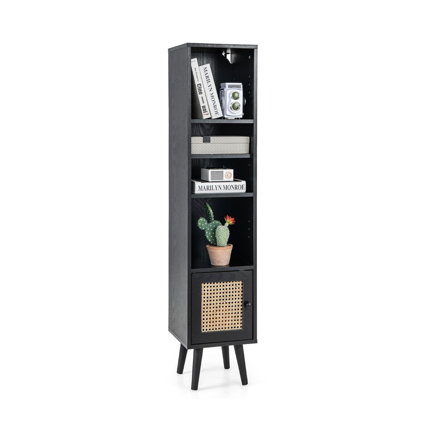 4 Tiers Rattan Storage Cabinet with Slim Design