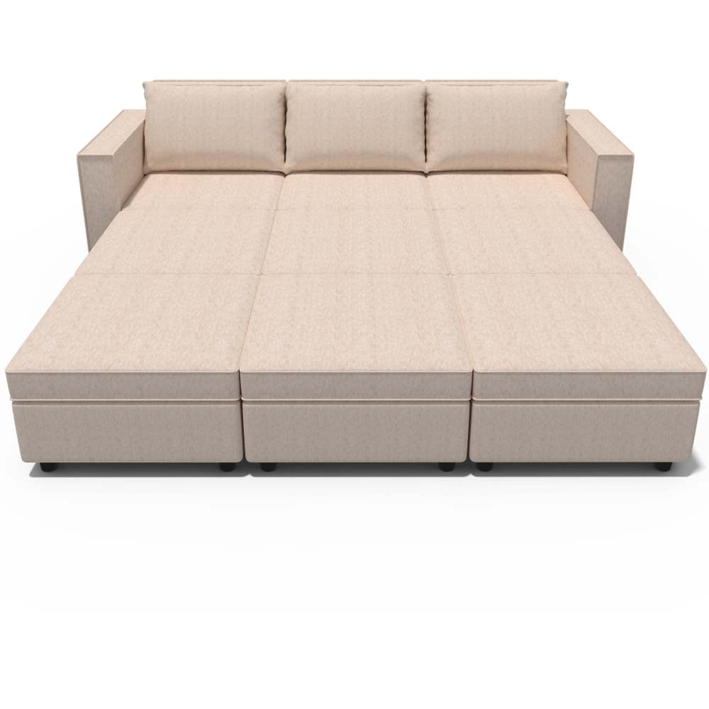 Ainfox 9-Seat Modular Sectional Sofa Sleeper Sofa Flannel Sofa with Storage Seat Beige
