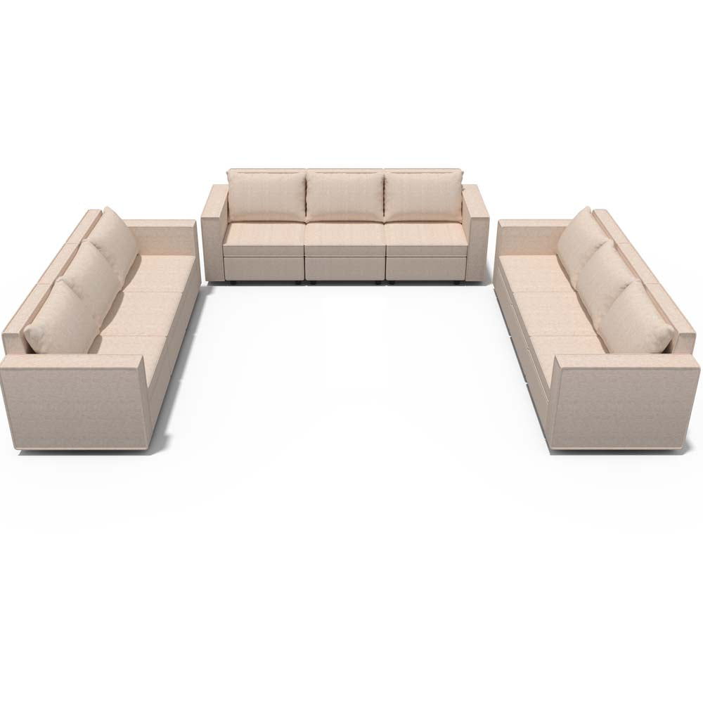 Ainfox 9-Seat Modular Sectional Sofa Sleeper Sofa Flannel Sofa with Storage Seat Beige
