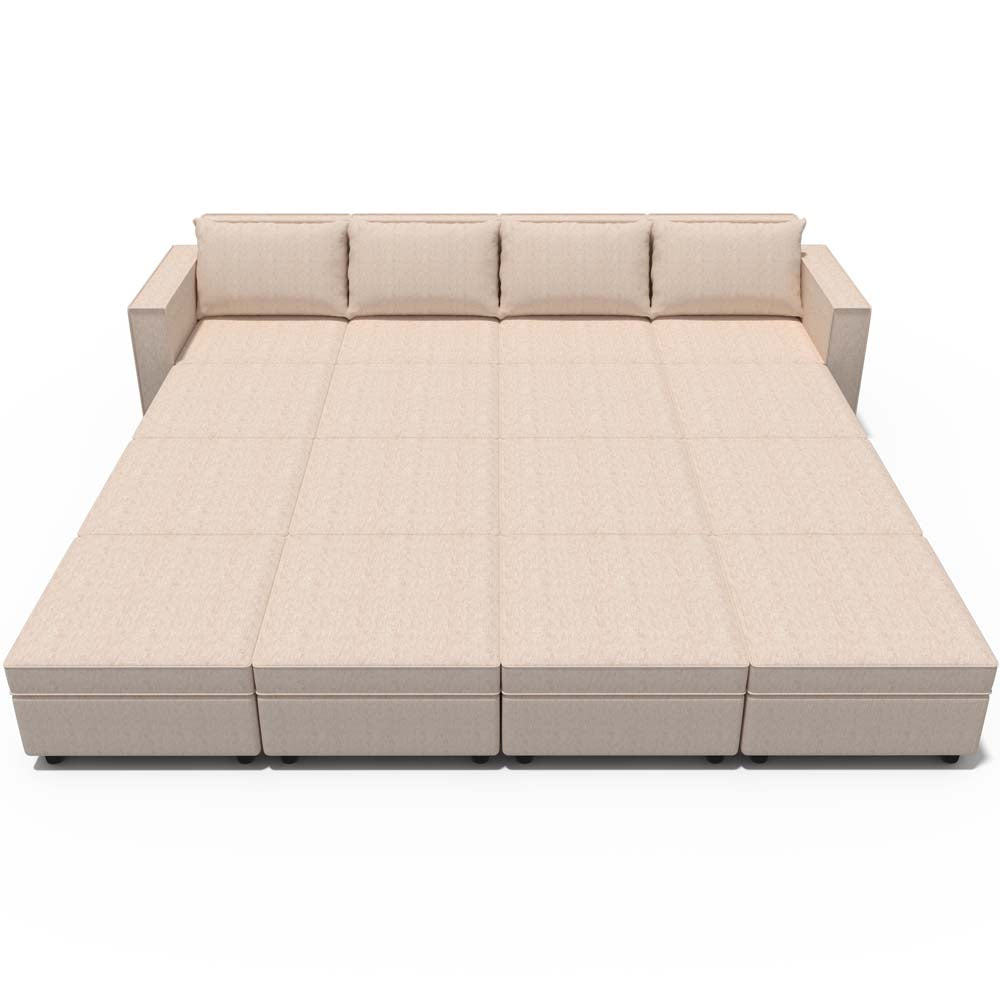 Ainfox 16-Seat Modular Sectional Sofa Sleeper Sofa Flannel Sofa with Storage Seat Beige