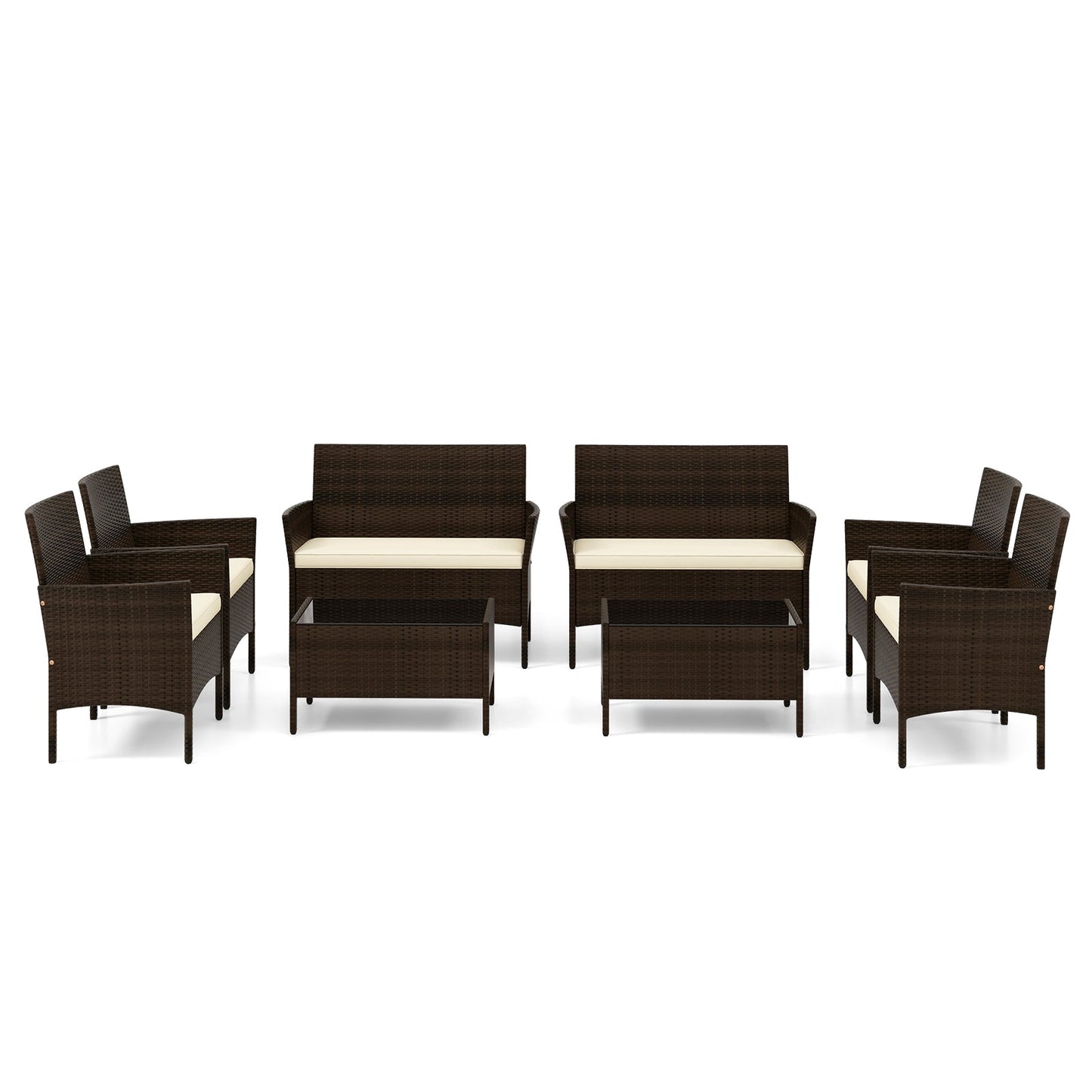 4 Piece Patio Rattan Conversation Set with Cozy Seat Cushions