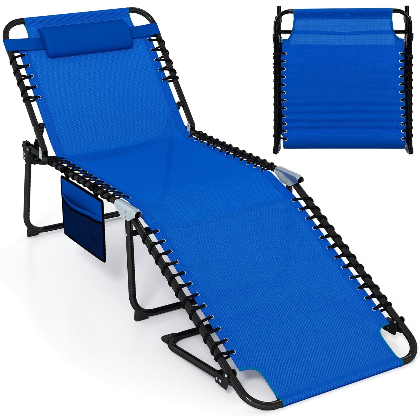 4 Position Folding Lounge Chaise with Adjustable Backrest and Footrest