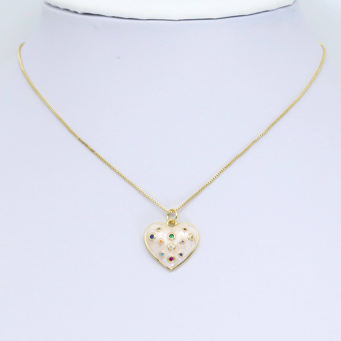 Colorful CZ Enamel Heart Pendant Charm, Sku#Y950