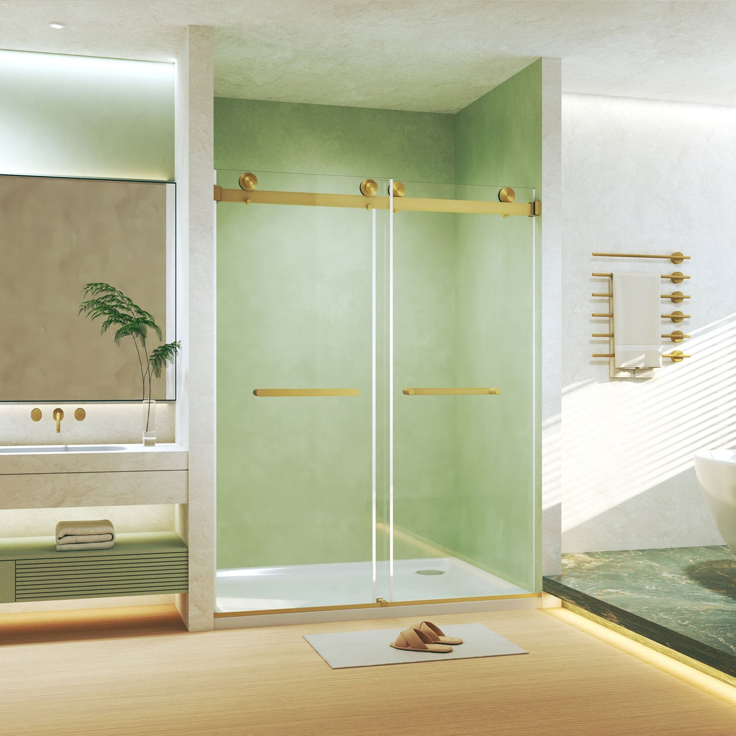 Frameless Double Sliding Shower Door 56-60" W x 74" H
