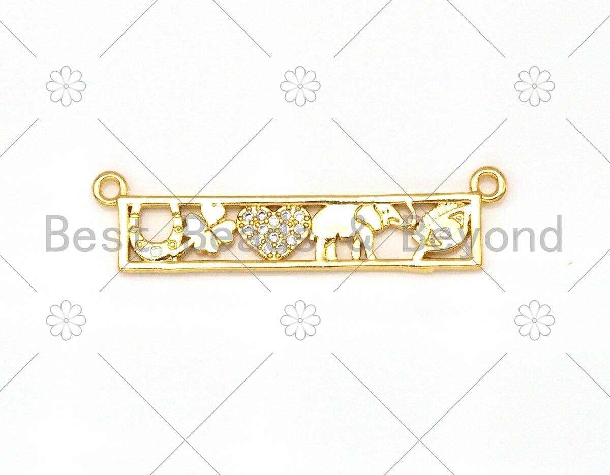 CZ Micro Pave Lucky Charm, Elephant Heart Moon Evil Eye Pendant,18K Gold Filled Charm, Necklace Bracelet Pendant,9x36mm,Sku#LK386