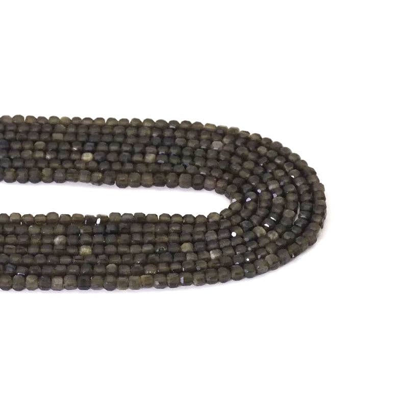 Genuine Golden Obsidian Faceted Cube Beads, 2.5mm, Sku#U1554