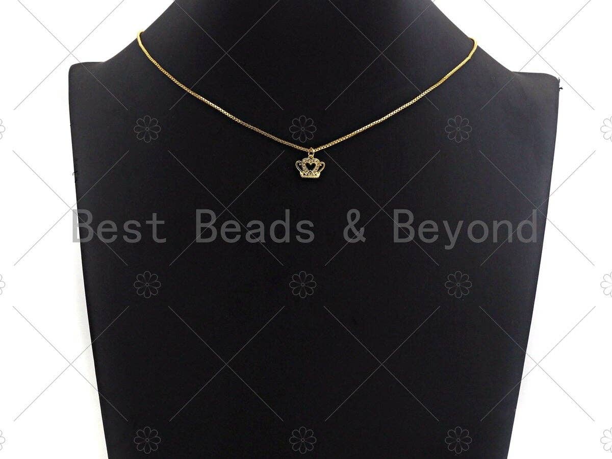 18K Gold Micro CZ Pave Dainty Crown Pendant, Gold Crown Charm,  Crown Beads, Jewelry Findings, 9x12mm, sku#LK37