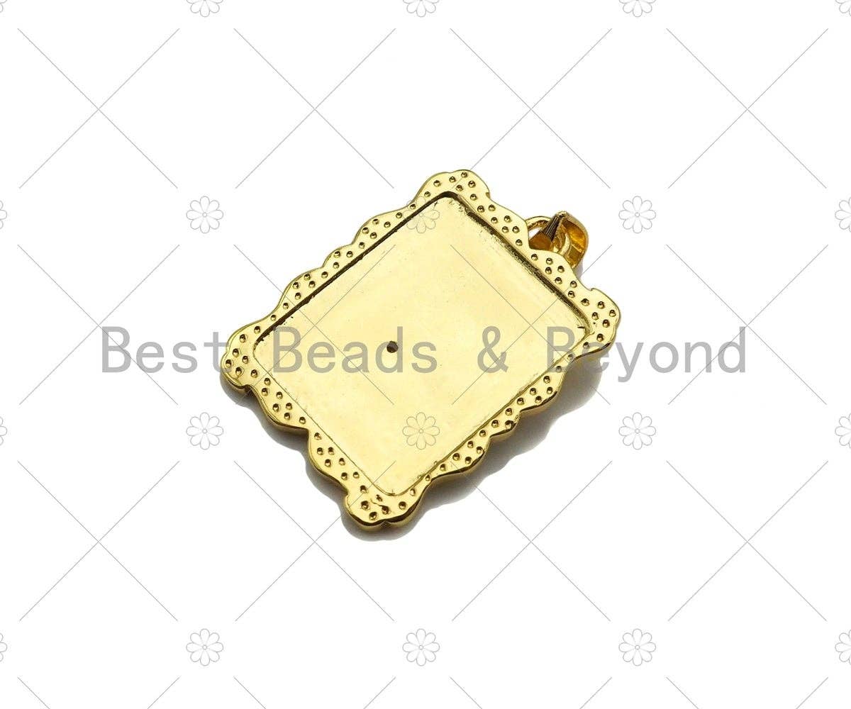 18K Dainty Gold Rose Flower Rectangle Charm, sku#LK231