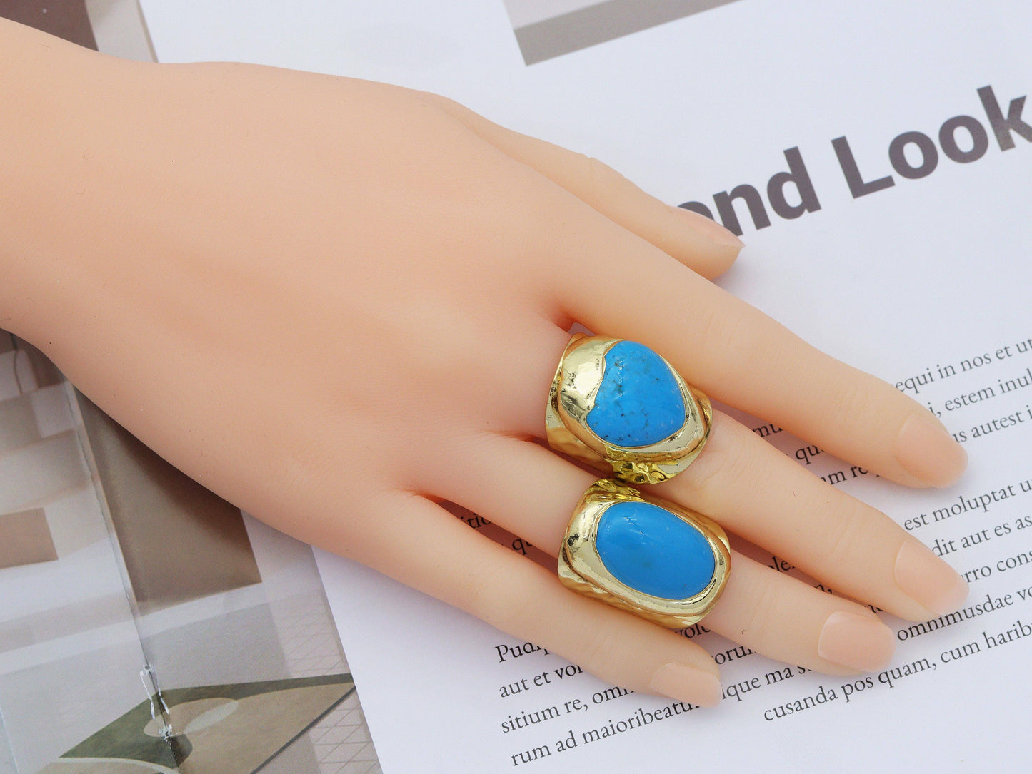 Gold Heart/Oval Turquoise Adjustable Ring, Sku#YT40