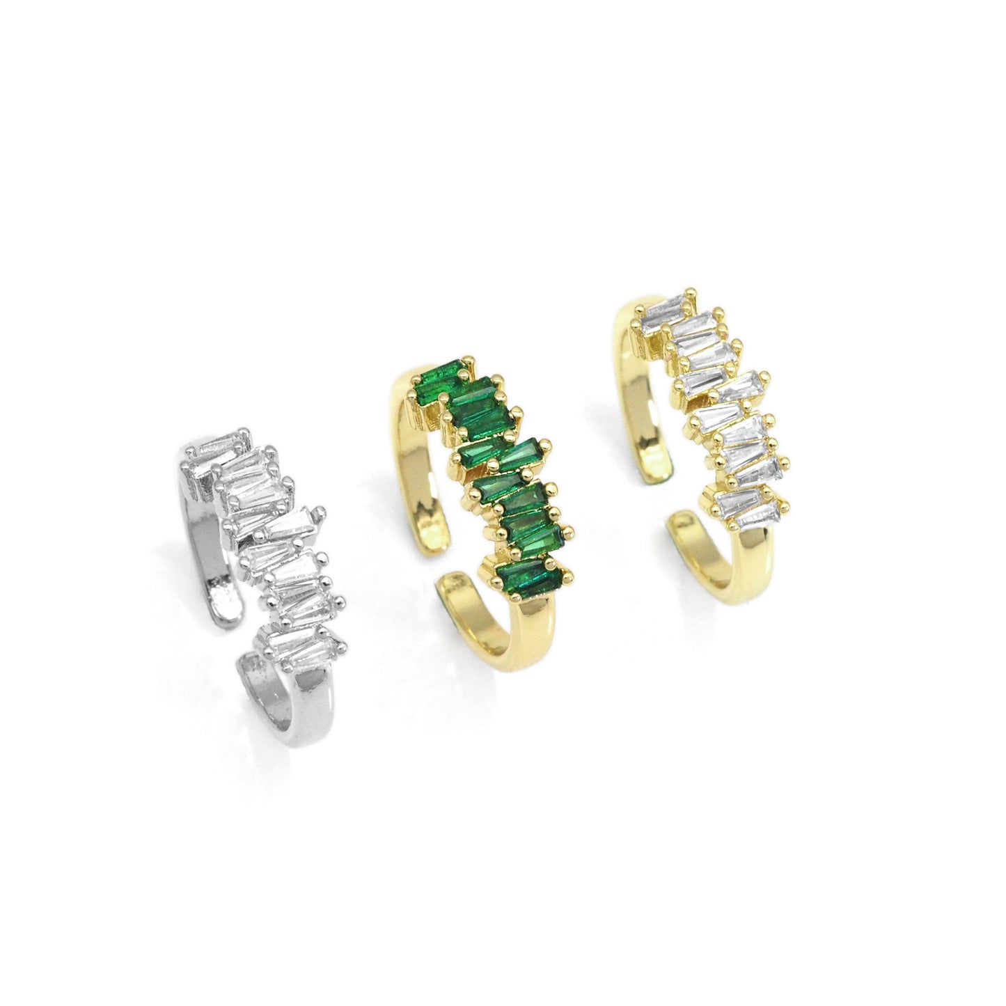 Gold Clear Green Baguette CZ Adjustable Ring, Sku#LK807