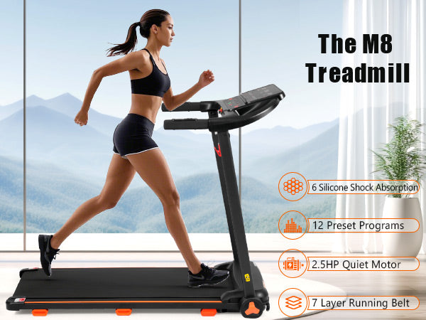 Quiet Folding Treadmill with Heart Rate Sensor