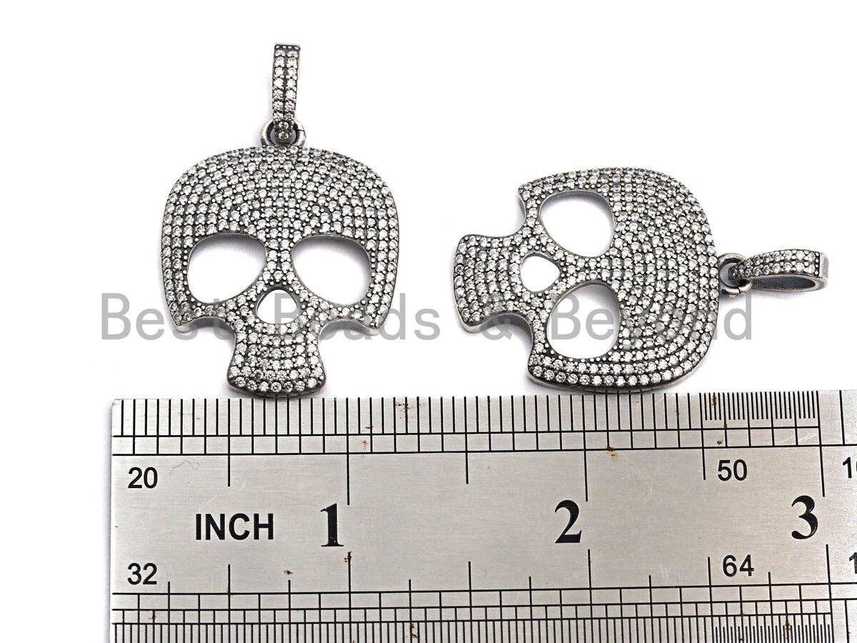 Oxidized silver CZ Micro Pave Skull Pendant/Charm, Antique SIlver Color Skull, Cubic Zirconia Pendant Charm, 26x33mm,sku#X121