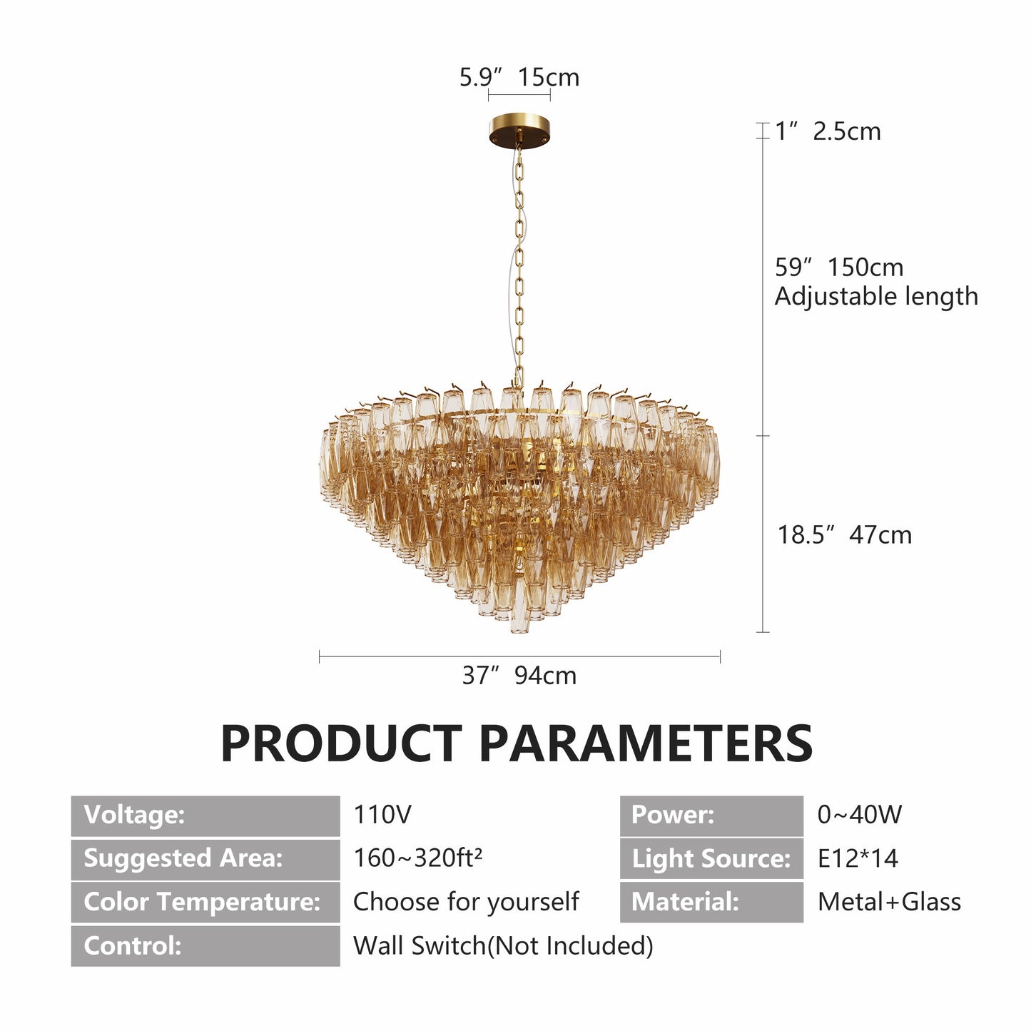 37" Extra Large Chandelier, 14-Light