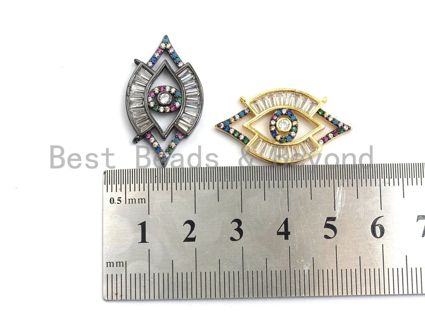 Colorful CZ Micro Pave Evil Eye Pendant with Baguette cz, Colorful CZ,Cubic Zirconia Pendant,17x30mm, 1pc/5pcs, sku#F743