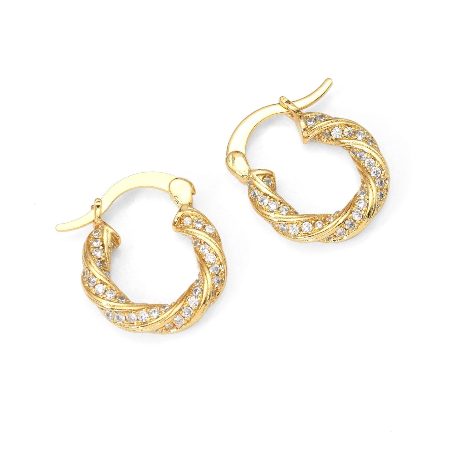 Gold CZ Twisted Round Hoop Earrings, Sku#LK824