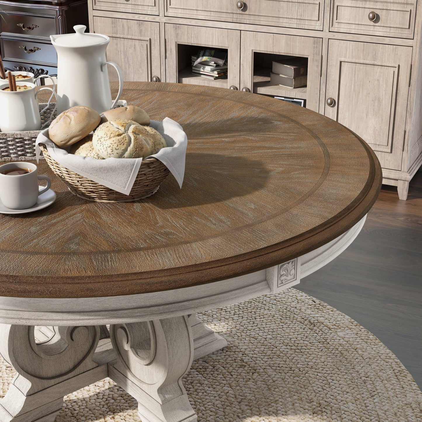 Elegant Dining Set Round Table And Side Chairs
