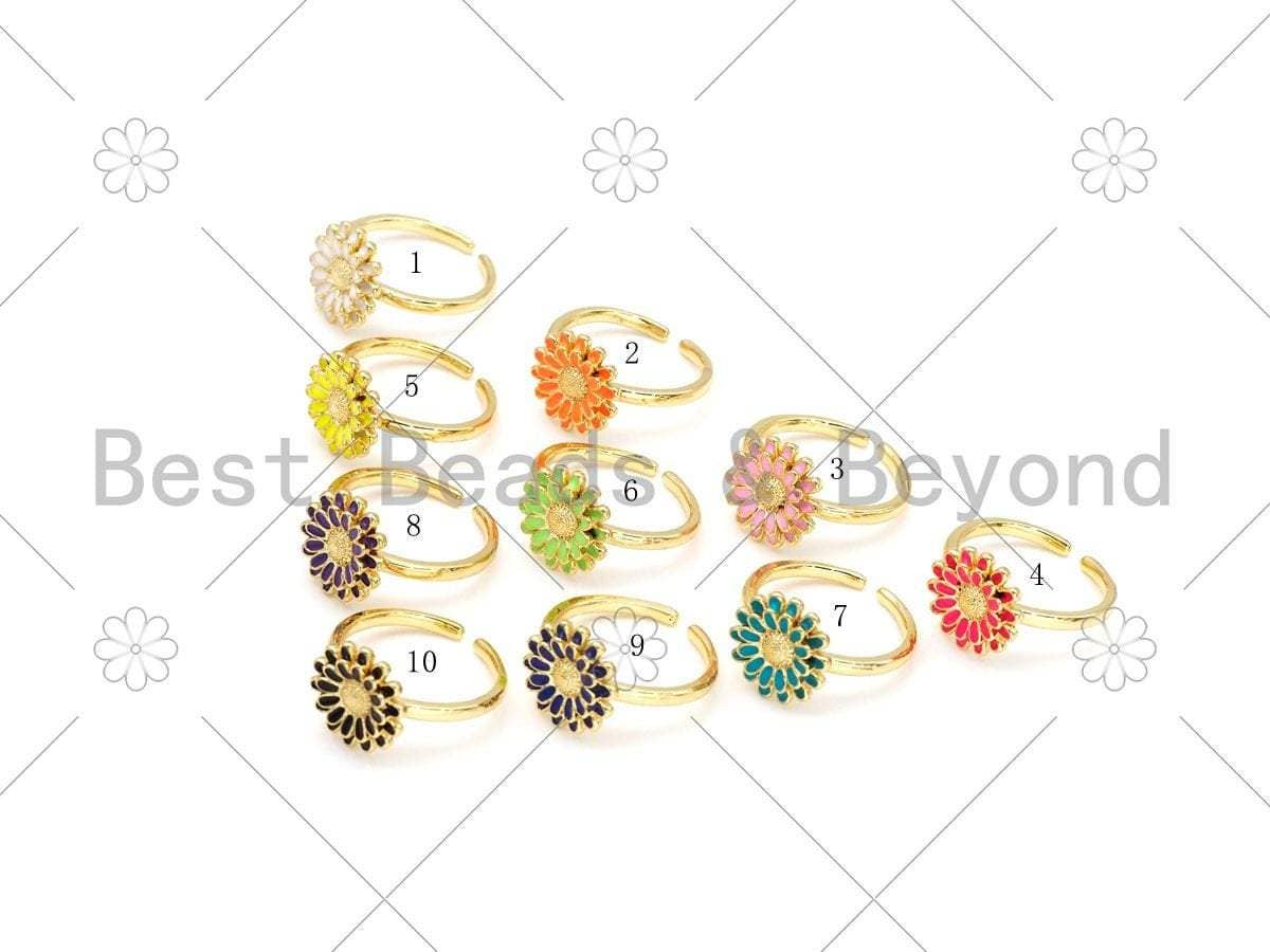 Colorful Enamel Sunflower Adjustable Ring, Sku#X262