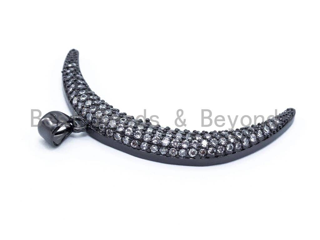 CZ Micro Pave Half Moon Pendant, Cubic Zirconia Pave Pendant/Charm, Necklace Pave Pendant 36x5mm, 1pc/2pcs sku#F104