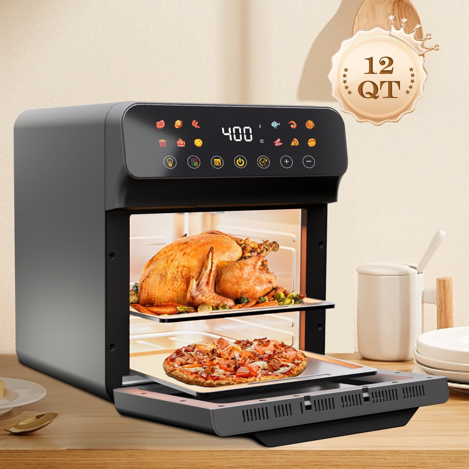 12QT 12-in-1スマートエアフライヤーオーブン