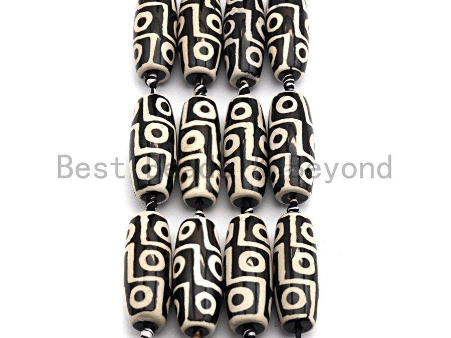 1pc/8pc/10pc Natural Tibetan Agate Barrel Beads, Black White Dzi Drum Beads, Tibetan Dzi Beads, 12x30mm/ 14x40mm, sku#U506
