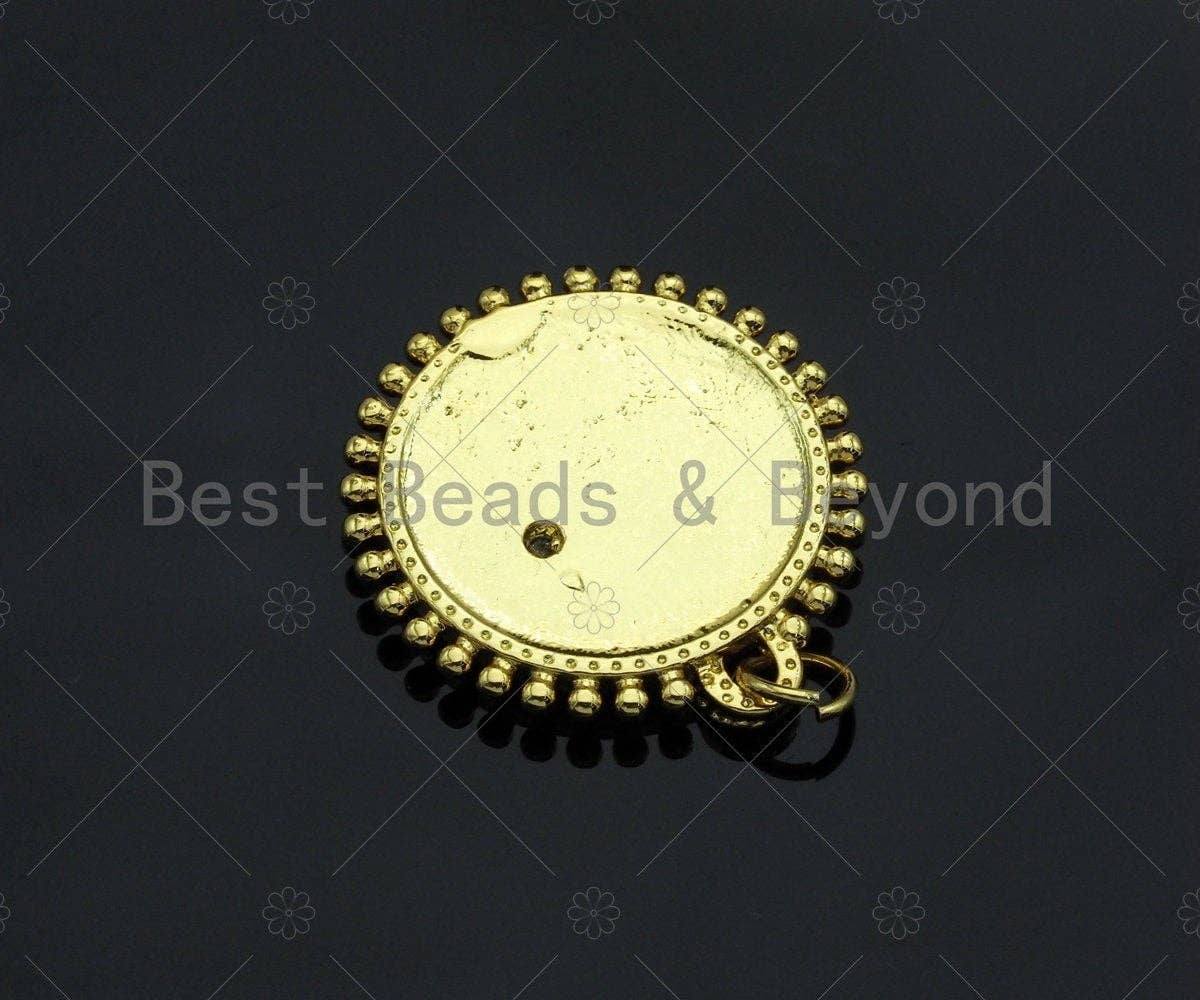 CZ Micro Pave Embossment Snake On Round Coin Charm/Pendant,Emblem Shape Charm, Snake Pave Pendant, Gold plated charm, Sku#LK129