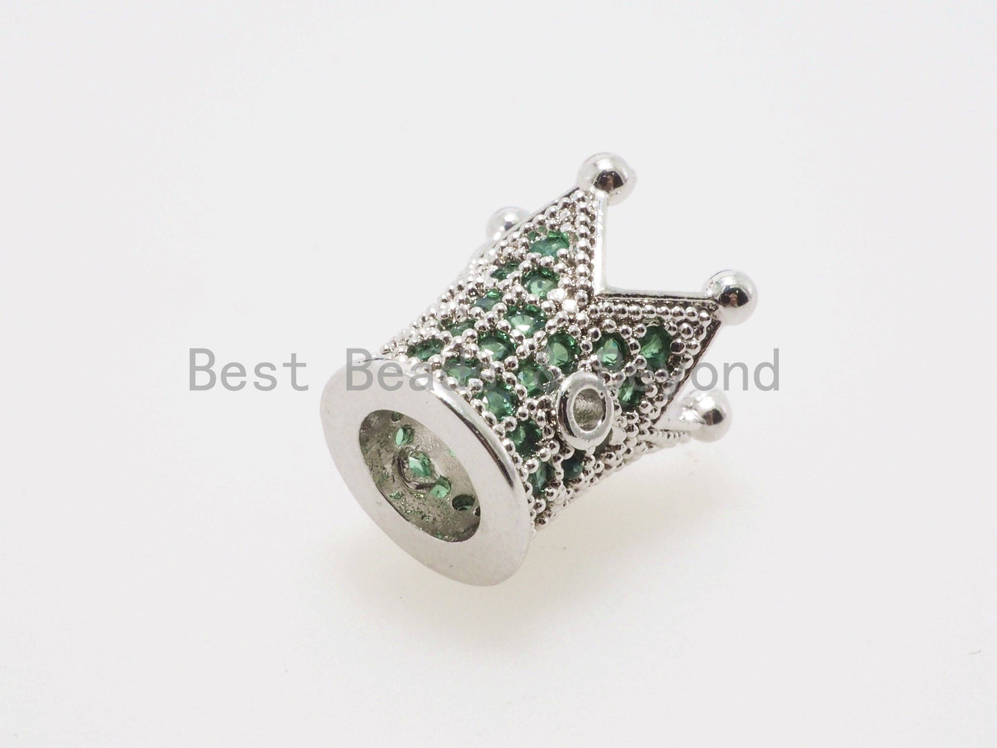CZ King Crown Green Micro Pave Beads, Cubic Zirconia Crown Space Beads,Men's Women's Jewelry Making, 10x8mm, Sku#G404