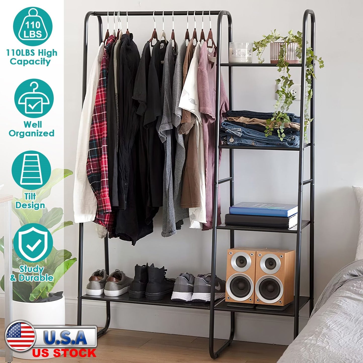 Garment Hanging Rack with Shelves and Wardrobe Display