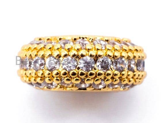 CZ Donut Shaped Micro Pave Large Big Hole Beads, Cubic Zirconia Space Beads,Slider Beads, 12x5mm, #G126