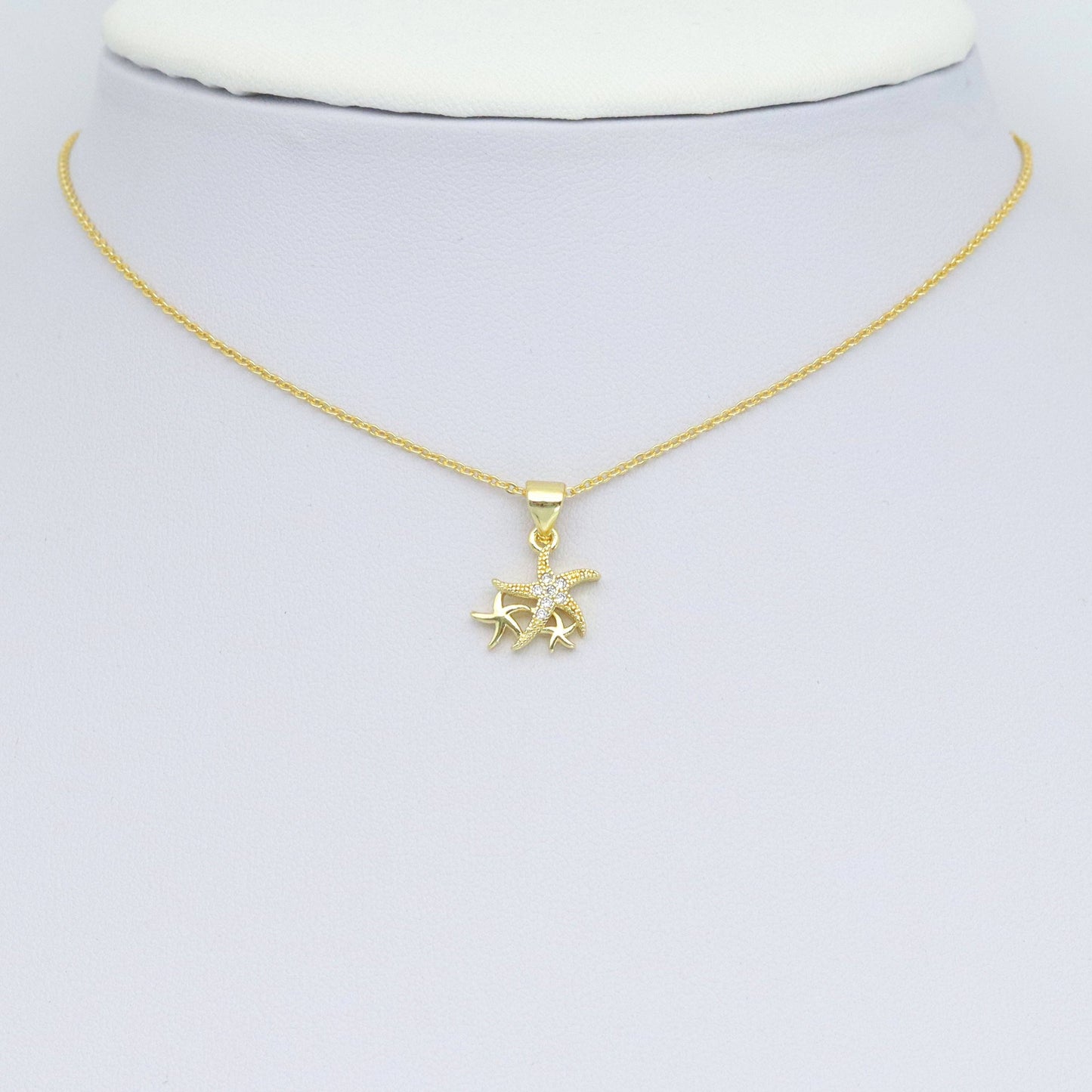 Gold Clear CZ Starfish Charm Pendant, Sku#LK975