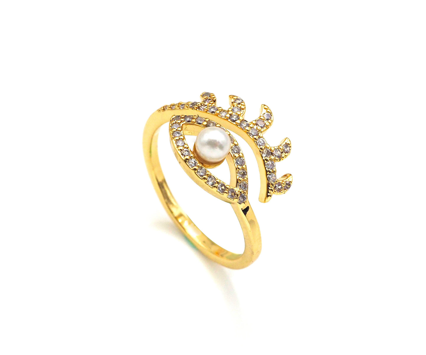 Eye with Pearl Long Eyelash Ring, LD80