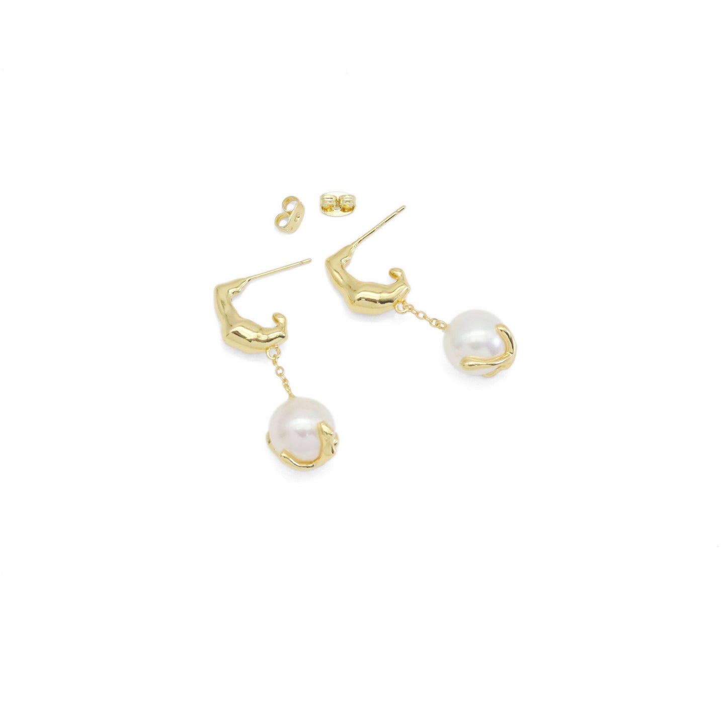 Chunky Hoop White Pearl Earrings, Sku#ZX197