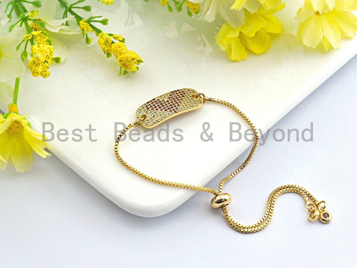 CZ Micro Pave Oval Shape With Pink Heart Oval Shape Connector, Cubic Zirconia Bracelet Link, 11x26mm,sku#Z616