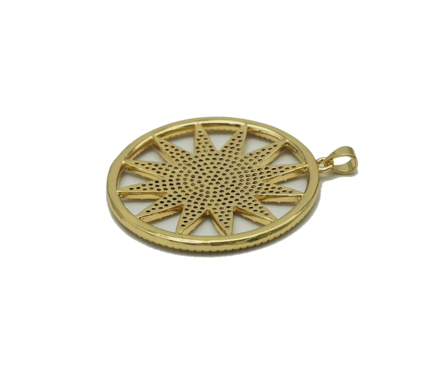 Gold CZ North Star Coin Charm, Sku#LK677