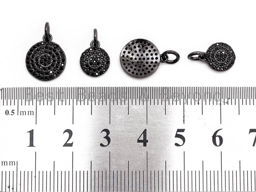 Black CZ Pave On Black Micro Pave Coin Charm, Round Disc Pave Charm, Pave Dangle Charms,11x13/8x10mm, Sku#F365