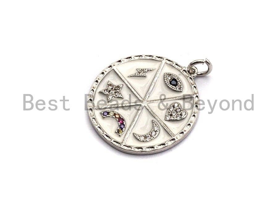 CZ Pave CZ White Enamel Moon Star Heart Eye Rainbow Charms Pendant, Enamel Pendant,Round Enamel, Oil Drop jewelry Findings, 24x22mm,sku#Z368