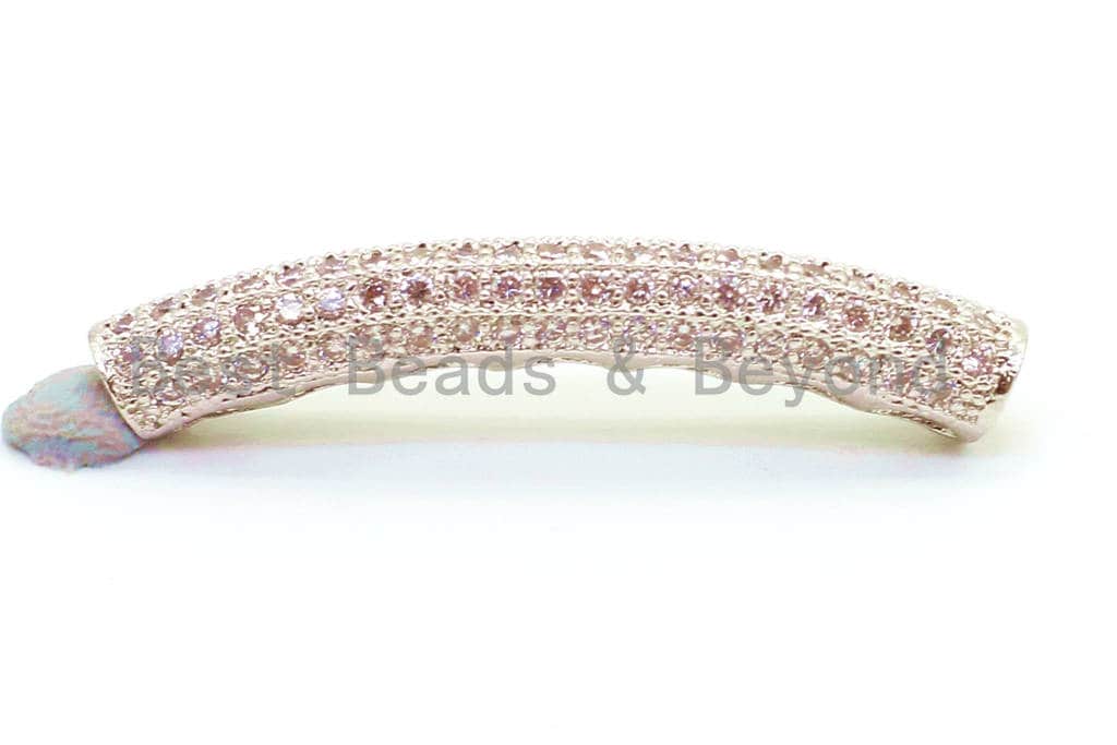 CZ Micro Pave 32x5mm Half Full Pave Tube for Bracelet/Necklace, Cubic Zirconia Separator Tube, Tube Beads, sku#G7