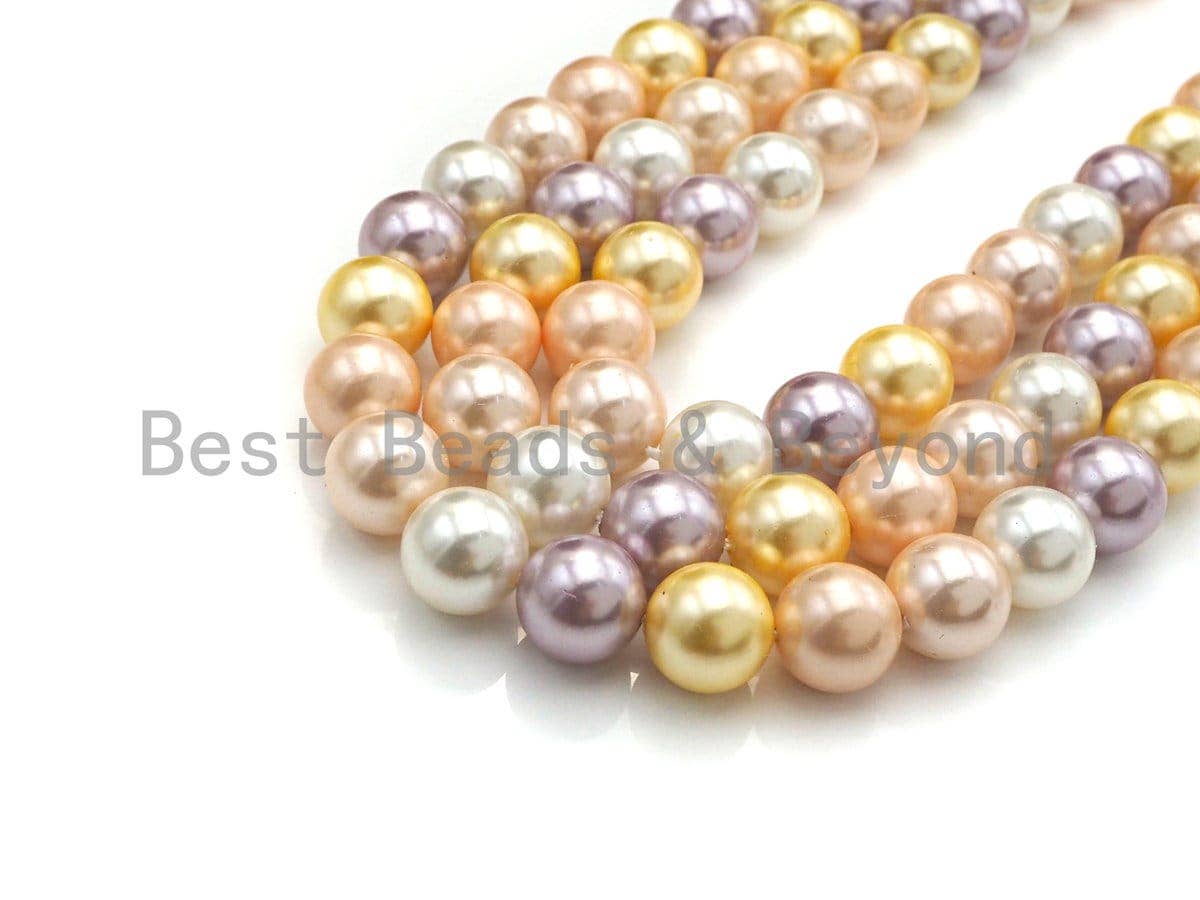Mother of Pearl Gold Pink Purple White Mixed Color Round Smo