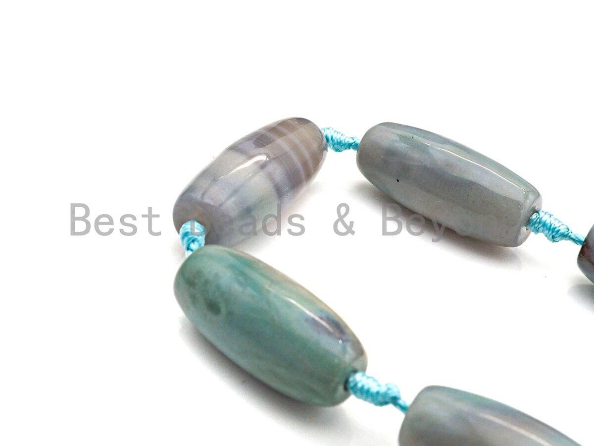 1pc/10pc Natural Agate Long Barrel Spacer Beads, Blue Brown Agate Spacer Beads, 14x30mm, sku#U885