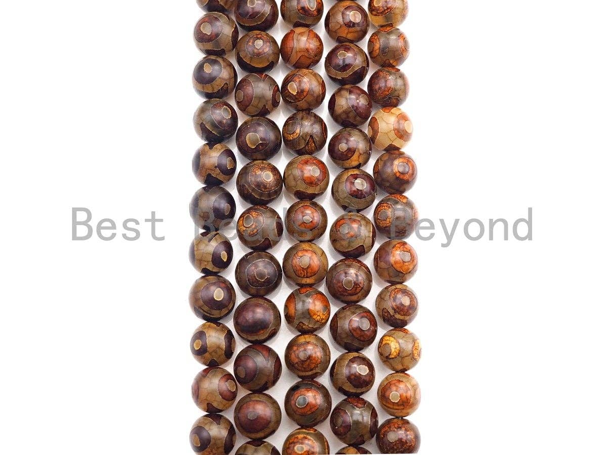Natural Tibetan Agate Beads, Brown Eye Dzi Eye beads, 8mm/10mm/12mm/14mm Round Tibetan Agate, 15.5" Full Strand, sku#U860
