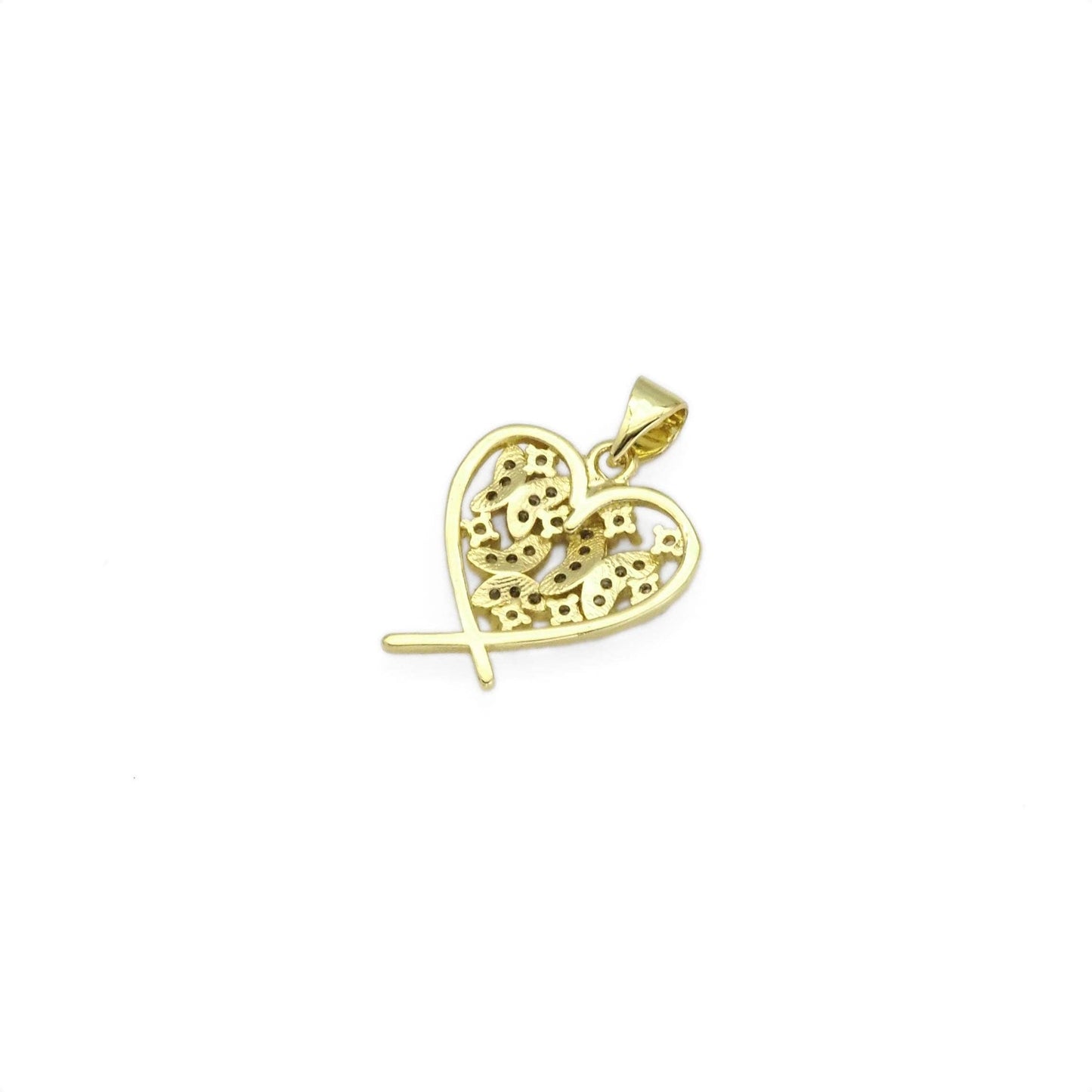 Gold CZ Butterfly On Heart Charm, Sku#LK887
