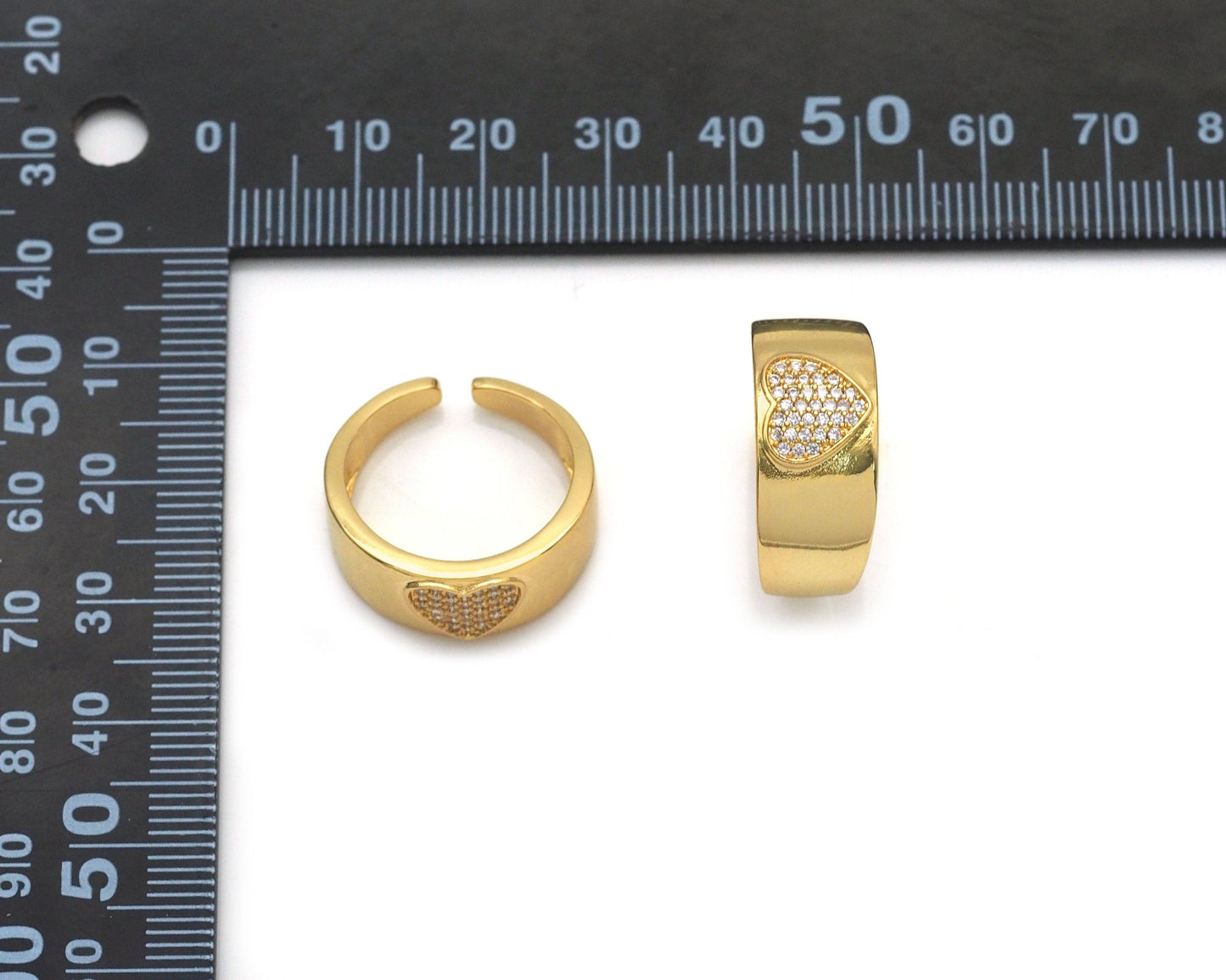 Gold Colorful CZ Heart Band Ring, Sku#X360